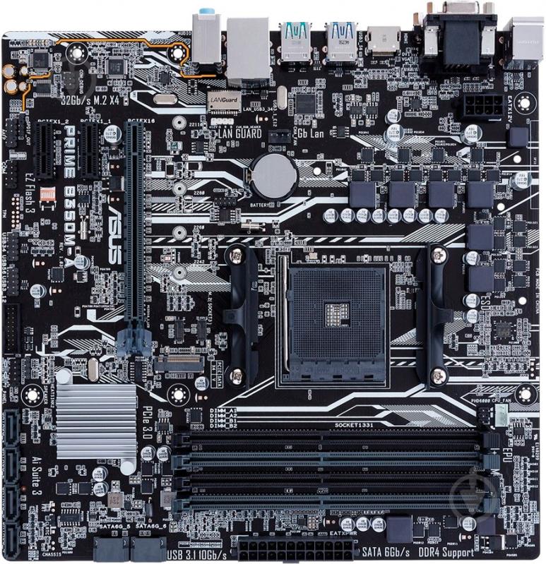 Материнська плата Asus PRIME_B350M-A (Socket AM4, AMD B350, mirco ATX) - фото 1