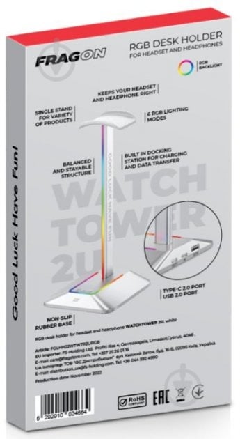 Підставка для навушників FRAGON Watchtower 2U RGB silver FGLHH22WTWTR2URGB - фото 3