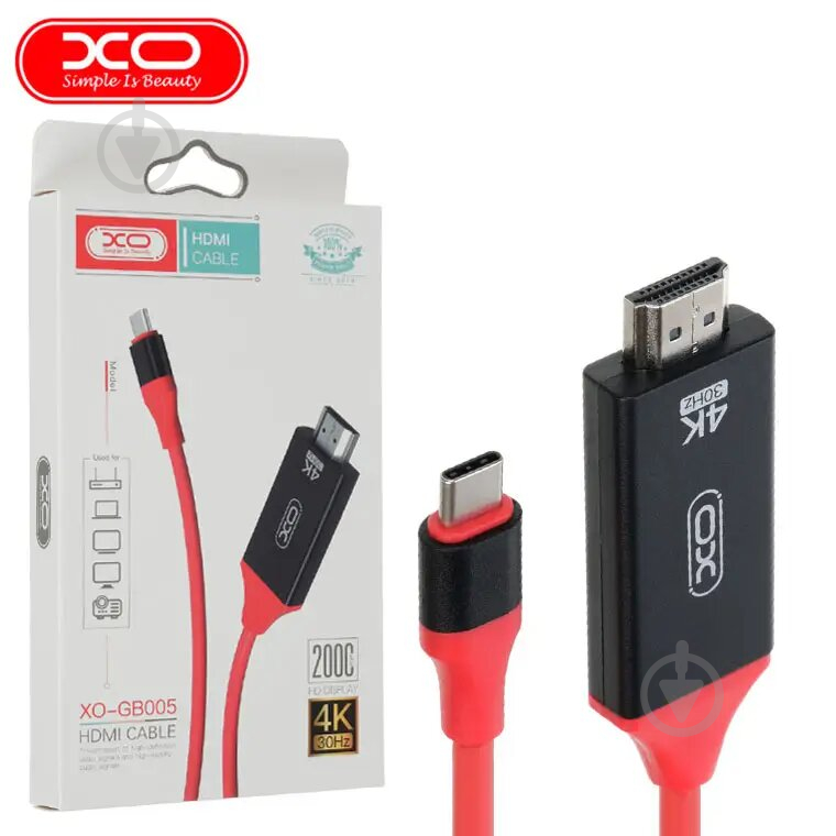 Кабель Xo USB C - HDMI GB005 2 м black/red - фото 2