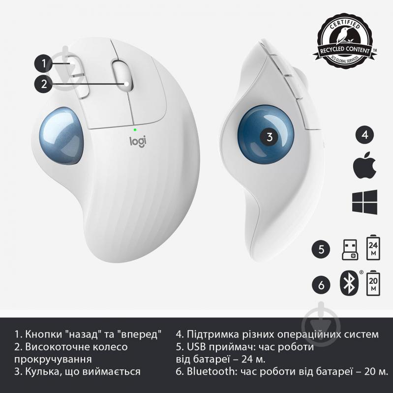 Мышка Logitech ERGO M575 white (910-005870) - фото 6