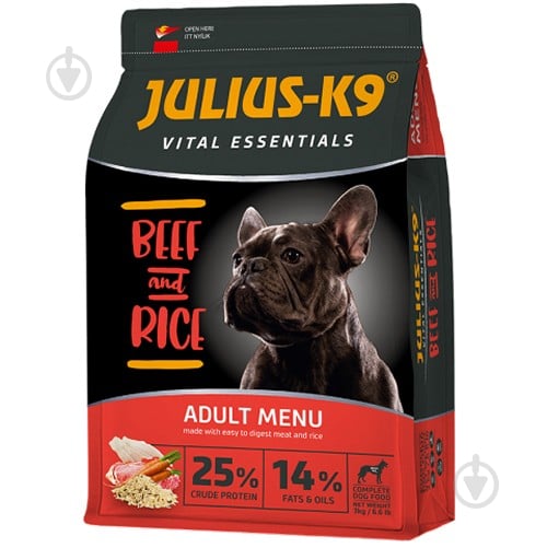 Корм сухий для усіх порід JULIUSК-9 ADULТ Vital Essentials з яловичиною та рисом 12 кг - фото 1