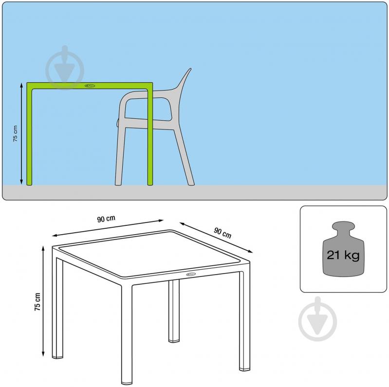 Стіл пластиковий Lechuza 10913 90x90 см сірий - фото 3