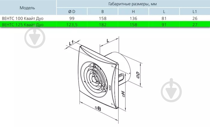 Вентилятор Вентс Квайт 125 Дуо ТН - фото 2