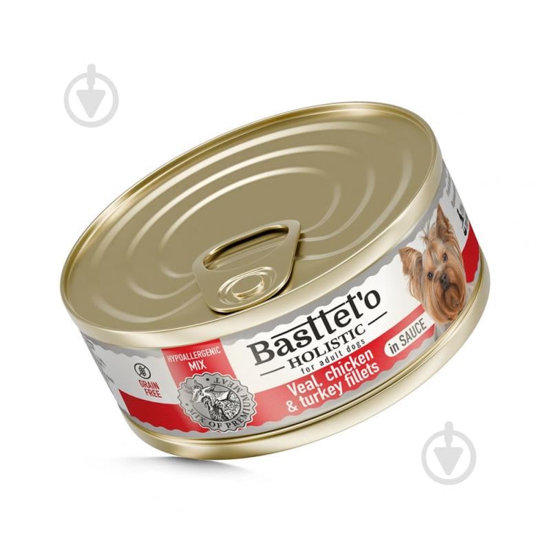 Консерва Basttet`o Holistic микс телятина с индейкой и курицей в соусе 85 г - фото 1 Консерва Basttet`o Holistic микс телятина с индейкой и курицей в соусе 85 г - фото 1