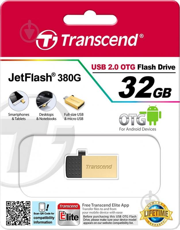 Флеш-пам'ять USB Transcend JetFlash 380 32 ГБ USB 2.0 / microUSB (OTG) gold (TS32GJF380G) - фото 5