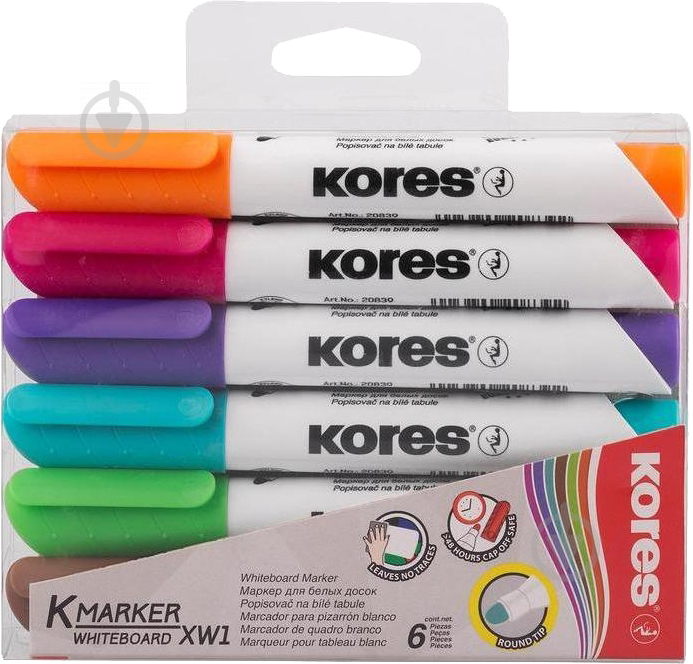 Набор маркеров Kores для белых досок 1-3 мм 6 шт. K20802 разноцветный - фото 1