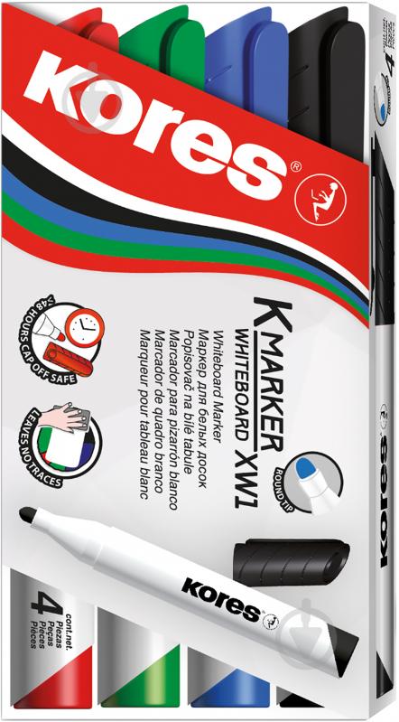 Набор маркеров Kores для белых досок 1-3 мм 4 шт. разноцветный K20843 - фото 1