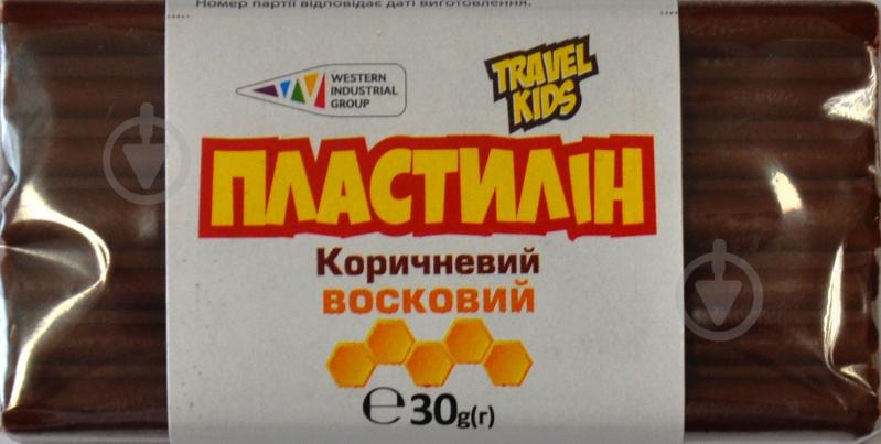 Пластилін восковий коричневий TRAVEL KIDS 30 г Western Industrial Group - фото 1