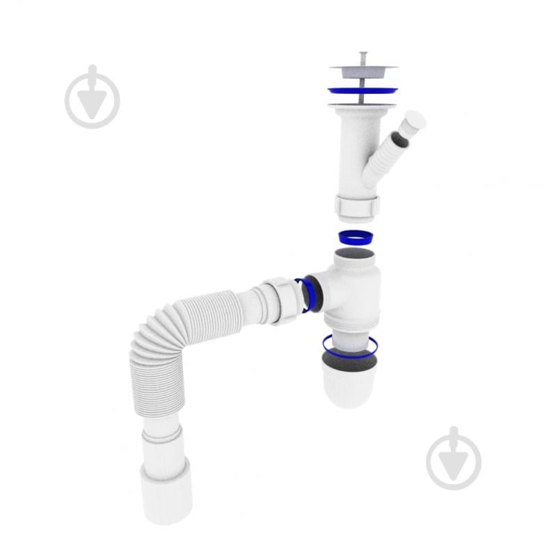 Сифон для умывальника ScandiSPA с гофротрубой и подключением стирал. машины В 1550 - фото 2