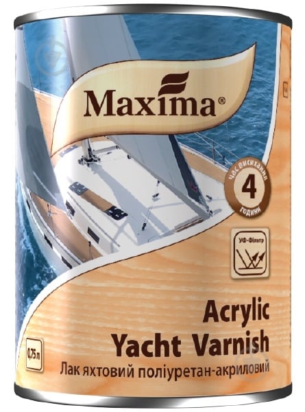 Лак яхтовий поліуретан-акриловий Acrylic yacht varnish Maxima глянець прозорий 0,75 л - фото 1