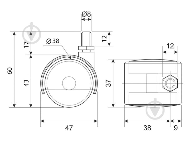 Ролик мебельный d38 мм с штифтом М8 EP-D241202 - фото 4 Ролик мебельный d38 мм с штифтом М8 EP-D241202 - фото 4