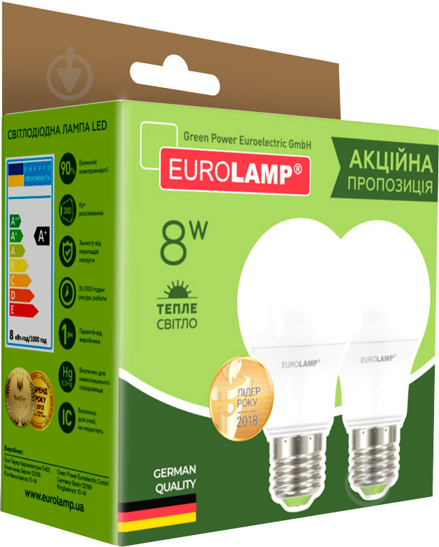 Лампа світлодіодна Eurolamp MLP-LED-A60-08273(Е) 2 шт./уп. 8 Вт A60 матова E27 220 В 3000 К - фото 3