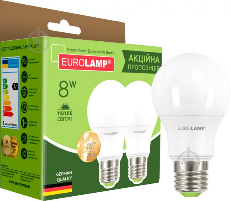 Лампа світлодіодна Eurolamp MLP-LED-A60-08273(Е) 2 шт./уп. 8 Вт A60 матова E27 220 В 3000 К - фото 1