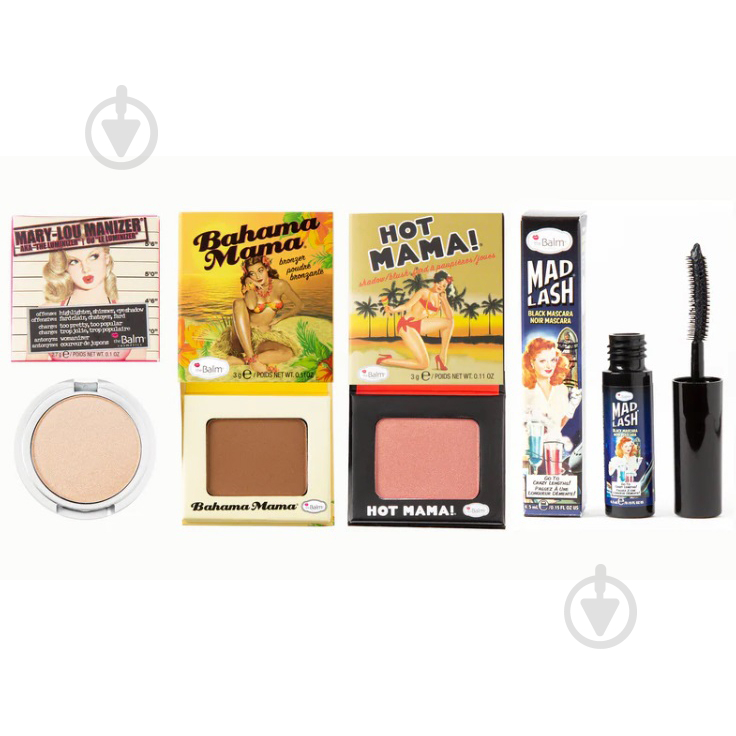 Косметичний набір theBalm Тревел-сет із 4 мініпродуктів у косметичці (Bahama Mama, Hot Mama, Mary-Lou, Mad Lash) - фото 2