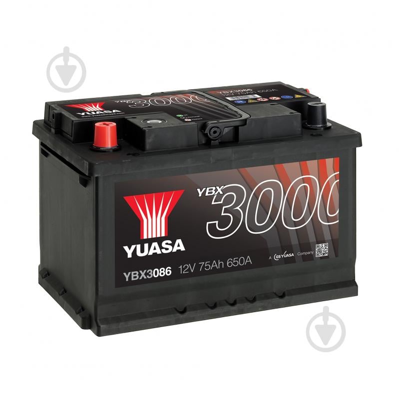 Аккумулятор автомобильный Yuasa SMF Battery 76Ah 680A 12V YBX3086 «+» слева (YBX3086) - фото 1