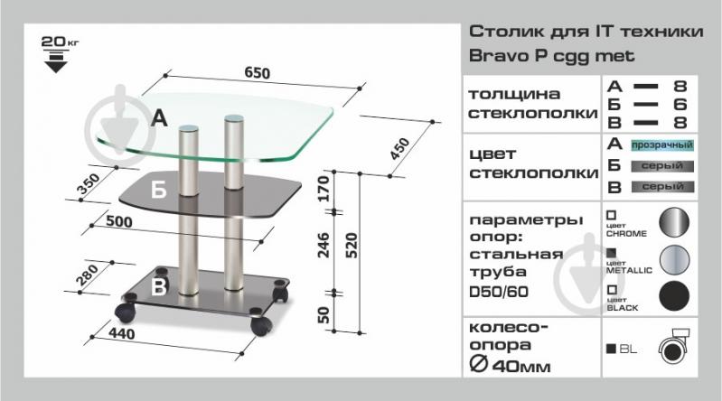 Стол для IT-техники Bravo Р cgg met 450x650x520 мм Commus - фото 2 Стол для IT-техники Bravo Р cgg met 450x650x520 мм Commus - фото 2