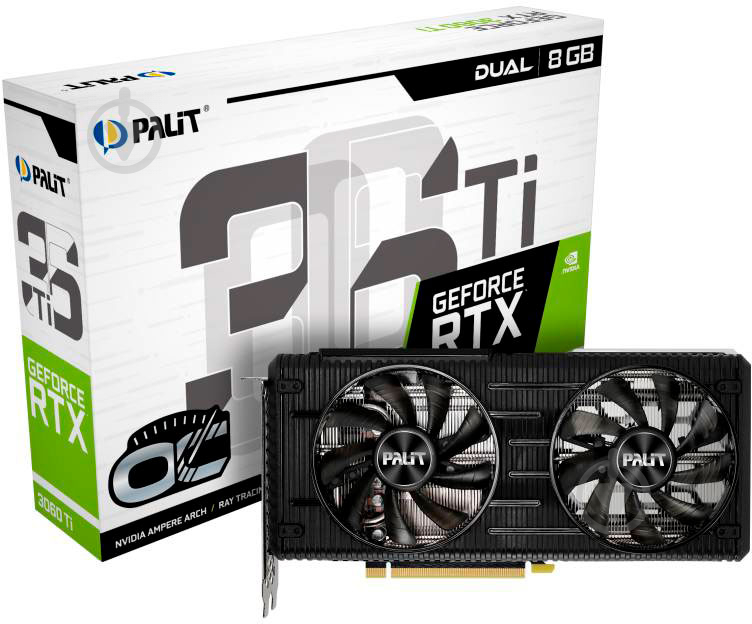 Видеокарта Palit NVIDIA GeForce RTX 3060 Ti GF RTX 3060 Ti 8GB GDDR6 Dual OC V1 Palit (NE6306TS19P2-190AD) (LHR) 8GB GDDR6 256bit (NE6306TS19P2-190AD/LHR) - фото 7