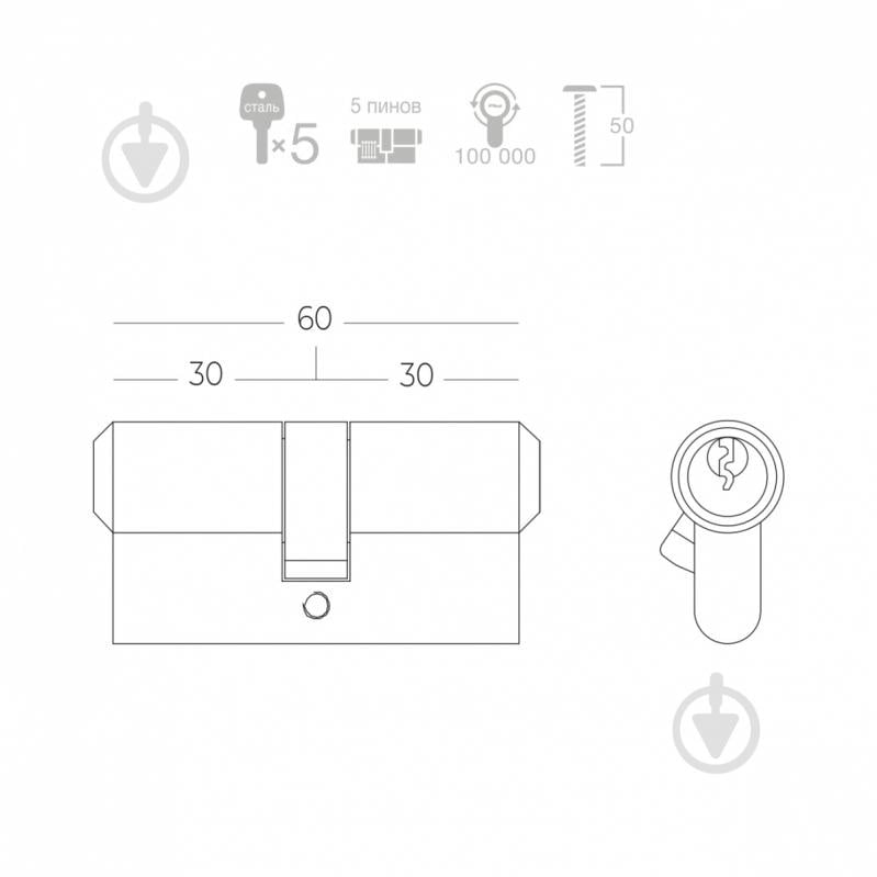 Цилиндр Linde 30x30 ключ-ключ 60 мм черный A5E - фото 2 Цилиндр Linde 30x30 ключ-ключ 60 мм черный A5E - фото 2