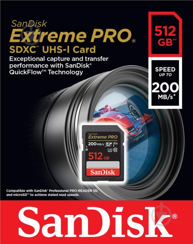 Карта памяти SanDisk SD 512 ГБ Class 10UHS-I Class 3 (U3) (SDSDXXD-512G-GN4IN ) Extreme Pro - фото 4