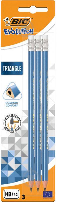 Карандаш чернографитный Evolution трехгранный с ластиком 3шт BIC - фото 1