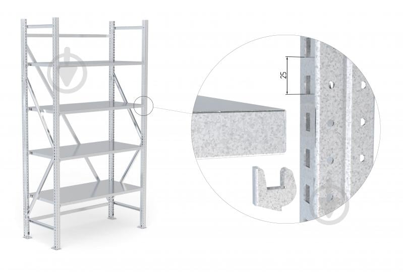 Стеллаж 2000x1000x500 мм STOREHOUSE серый металл полки 4 шт. цинкованный - фото 3