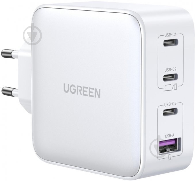 Зарядний пристрій UGREEN CD226/15337 1xUSB-A 3xUSB-C QC4.0 100W GaN Tech Fast White - фото 1