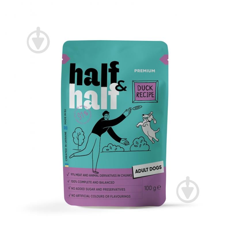 Корм влажный Half&Half кусочки утки в соусе 100 г - фото 1 Корм влажный Half&Half кусочки утки в соусе 100 г - фото 1
