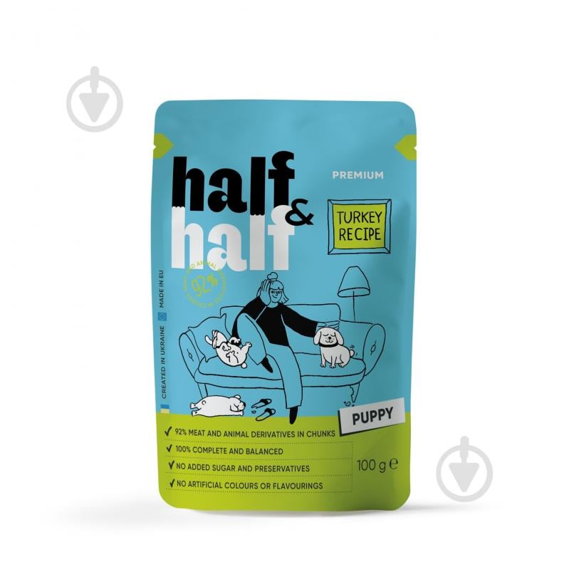 Корм вологий Half&Half шматочки індички в соусі 100 г - фото 1