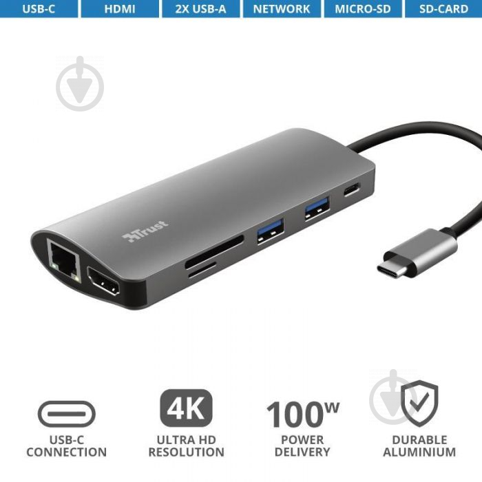 USB-хаб Trust Dalyx 7-IN-1 USB-C Aluminium - фото 6