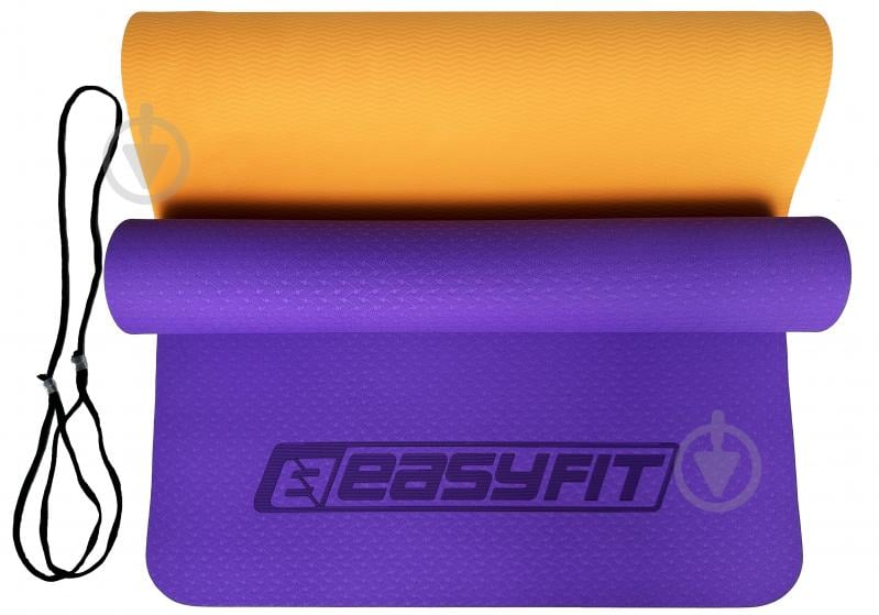 Коврик для йоги EasyFit TPE+TC ECO-Friendly двухслойный для фитнеса 6 мм фиолетовый с оранжевым EF-1924 - фото 2