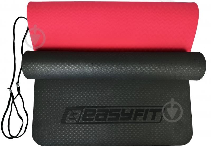 Коврик для йоги EasyFit TPE+TC ECO-Friendly двухслойный для фитнеса 6 мм черный с красным EF-1924 - фото 2