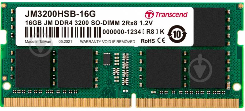 Оперативна пам'ять Transcend SODIMM DDR4 16 GB (1x16GB) 3200 MHz (JM3200HSB-16G) - фото 1