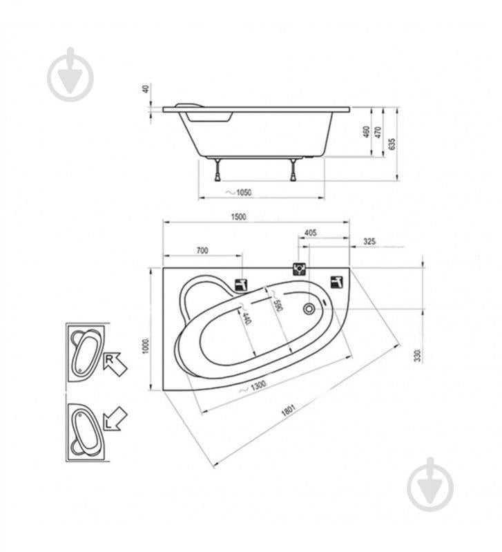 Ванна акриловая Ravak Asymmetric C441000000 L 150х100 см - фото 3