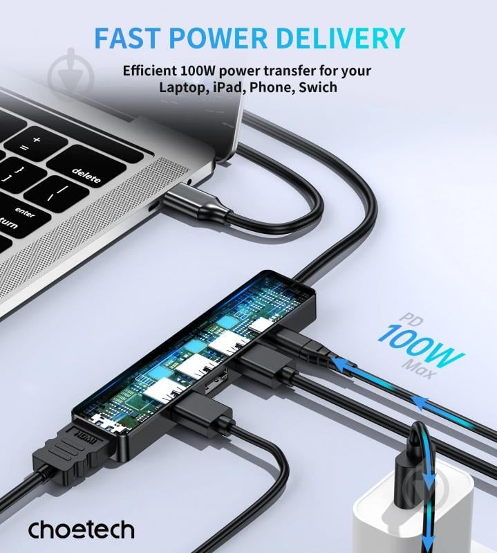 Док-станция Choetech USB-C 5 в 1 black (HUB-M80-BK) - фото 2 Док-станция Choetech USB-C 5 в 1 black (HUB-M80-BK) - фото 2