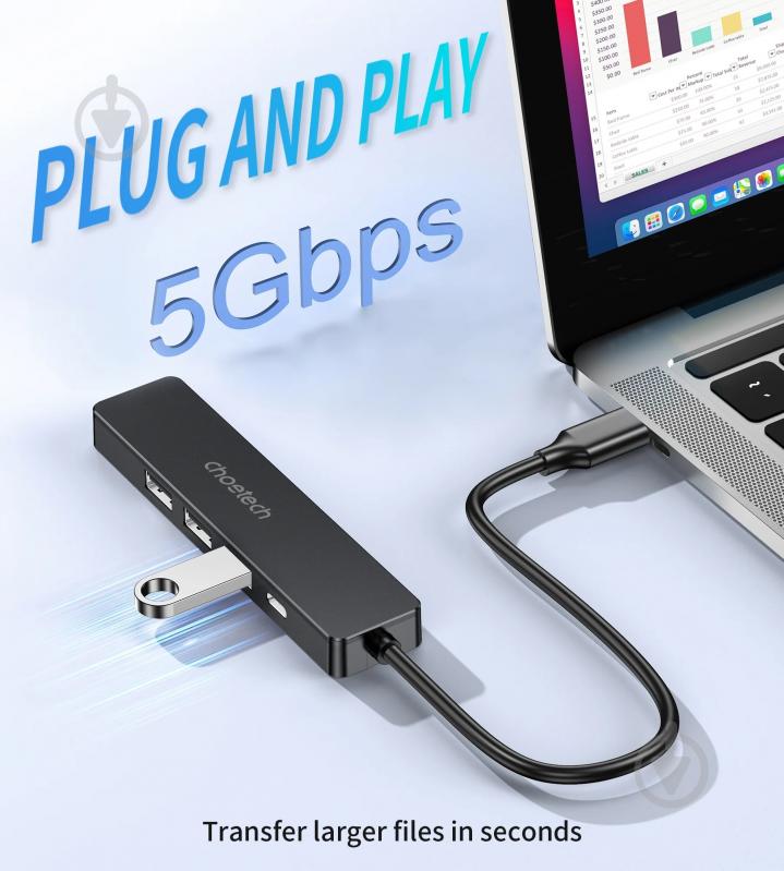 Док-станция Choetech USB-C 5 в 1 black (HUB-M80-BK) - фото 3 Док-станция Choetech USB-C 5 в 1 black (HUB-M80-BK) - фото 3