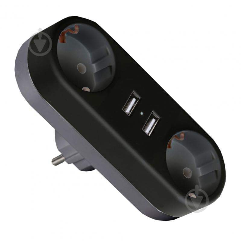 Двойник Euroelectric із заземленням 2 гн. черный EE-2/2USB-16A(black) - фото 2