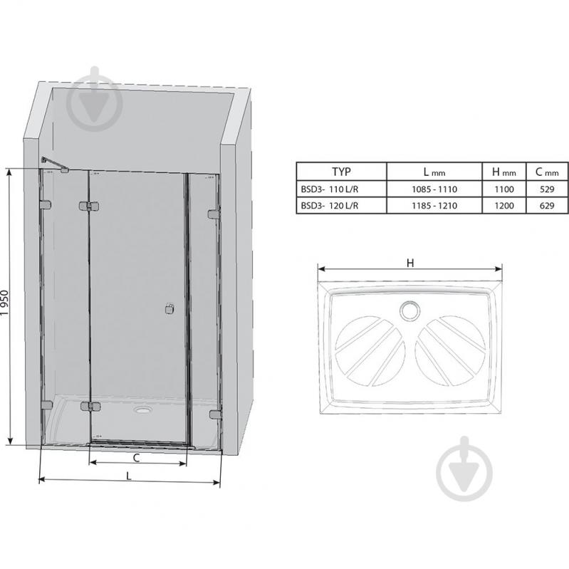 Душові двері BSD3-120 R Хром+Transparent - фото 8