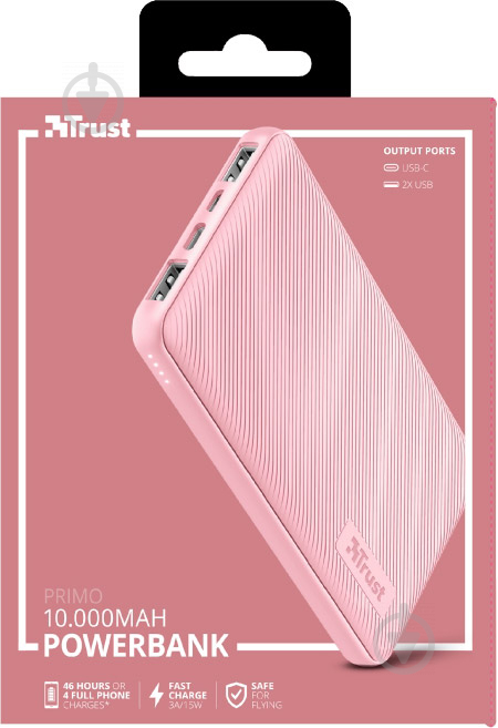 Повербанк Trust Primo Ultra-thin 10000 mAh pink (23897_TRUST) - фото 7