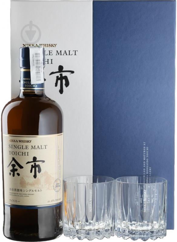 Виски Nikka односолодовый "Nikka Yoichi+2 бокала подарочная коробка 0,7 л - фото 1