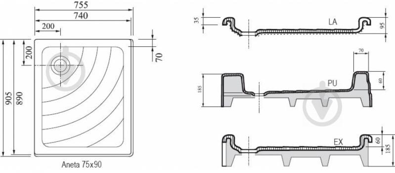 Поддон Ravak Aneta 75x90 EX-R - фото 2