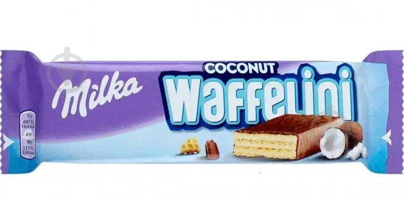 Батончик вафельный Milka Waffelini Coconut с кокосом покрыта молочным шоколадом 31 г - фото 1