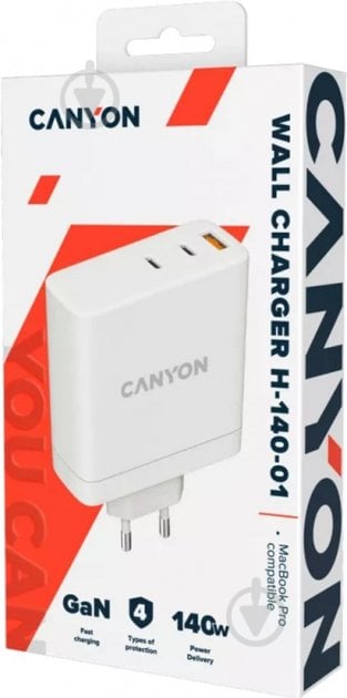 Зарядное устройство Canyon H-140-01 GaN PD 140W QC 3.0 30W White - фото 4