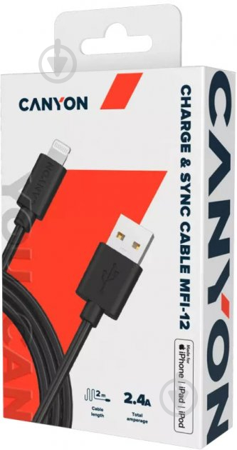 Кабель Canyon MFI-12 Lightning - USB 2 м black (CNS-MFIC12B) - фото 2