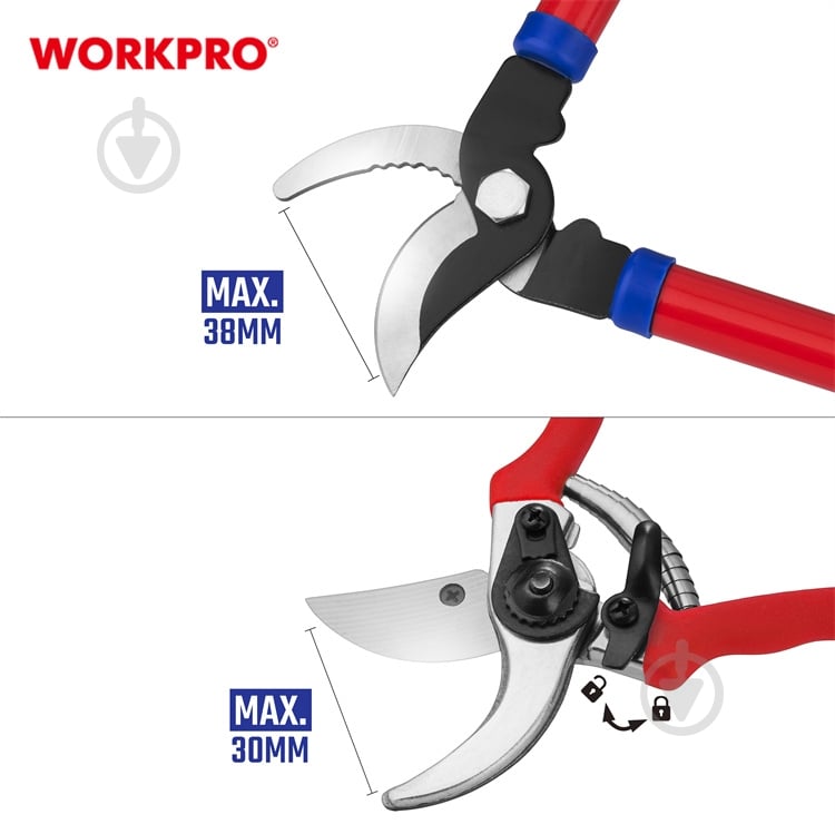 Набір садового інструменту WORKPRO сучкоріз та секатор PRO WP204500 - фото 5 Набір садового інструменту WORKPRO сучкоріз та секатор PRO WP204500 - фото 5