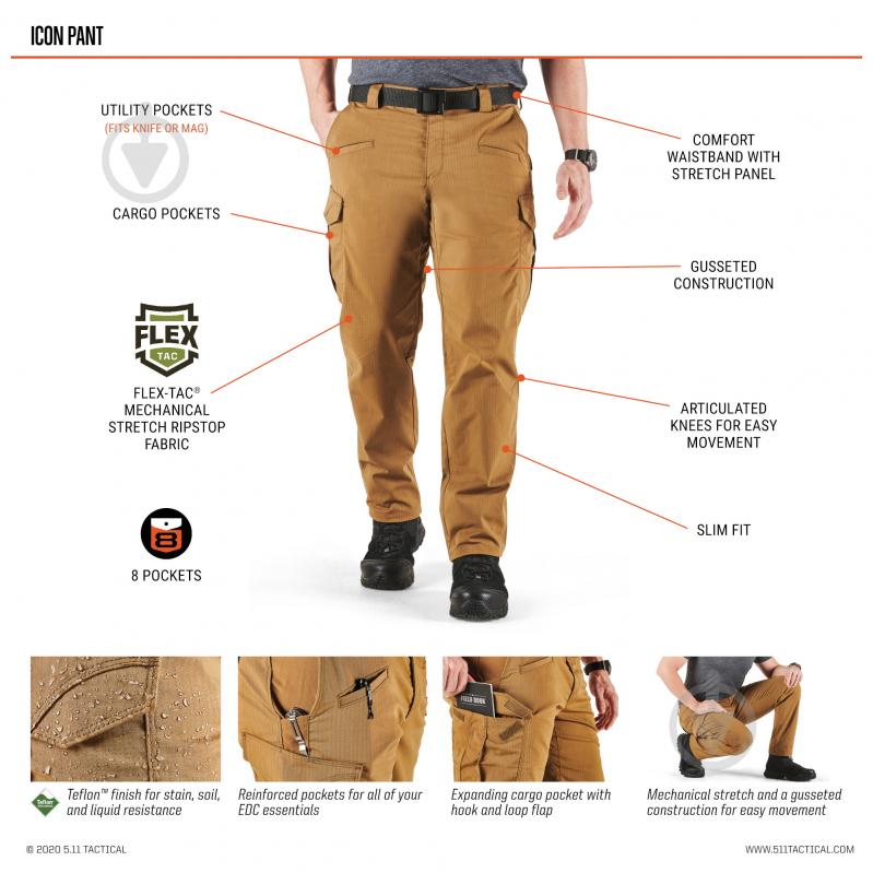 Брюки тактические 5.11 Tactical "ICON PANTS" р. W30/L34 Kangaroo 74521-134 - фото 17