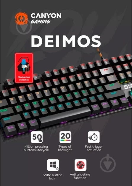 Клавіатура Canyon Deimos GK-4 Rainbow LED ENG/UKR (CND-SKB4-US) black - фото 4