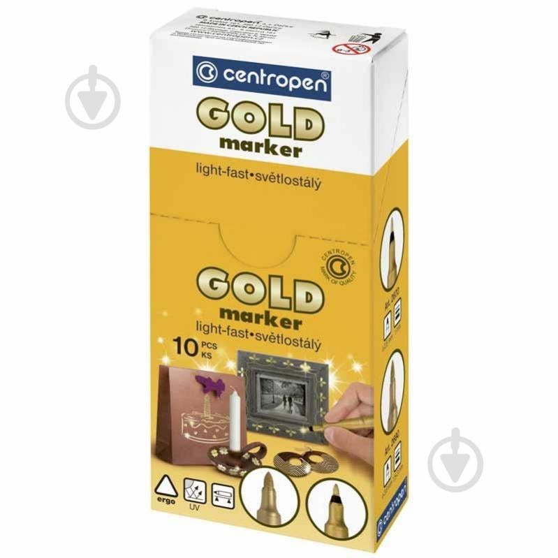 Маркер Centropen 1 мм 2670/12 золотой - фото 2