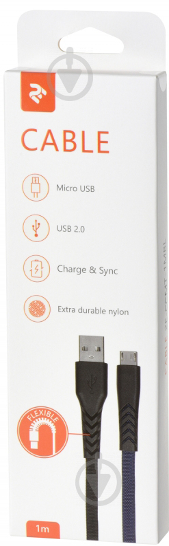 Кабель 2E USB – microUSB 1 м чорний із синім (2E-CCMT-1MBL) - фото 3