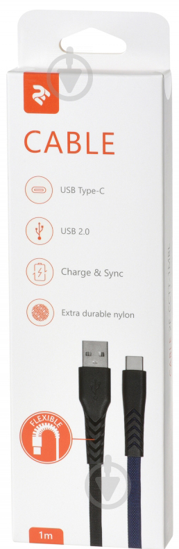 Кабель 2E USB-USB-C 1 м чорний із синім (2E-CCTT-1MBL) - фото 3