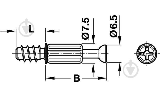 Стяжка Minifix S200 D5 + корпус стяжки без бурта цинковий D15 мм упаковка 8 шт Hafele 262.26.033	262.28.670 - фото 2